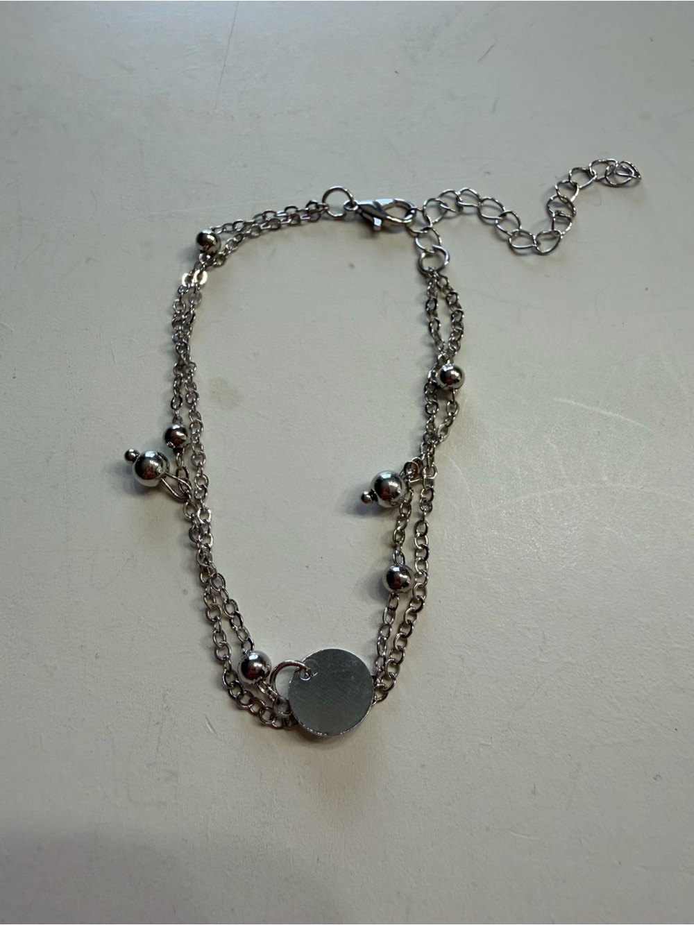 Silver Beaded Mini Pendant Double Chain Bracelet Lobster Clasp Fashion Jewelry